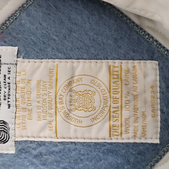 RARE Vintage Hudson's Bay Company 100% pure virgin wool blue coat fur trim MED - Picture 10 of 13